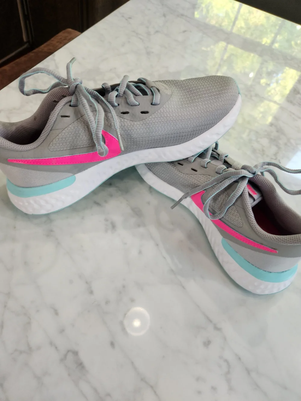 Nike Women's Gray Athletic Sneakers with Pink and Mint Accents, BRAND NEW.